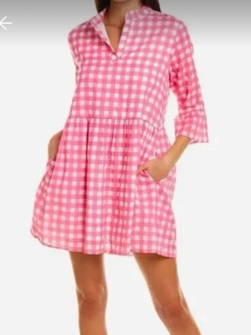 Jude Connally Dress Pink MEDIUM Gingham Mini Tiered Cottage Shift